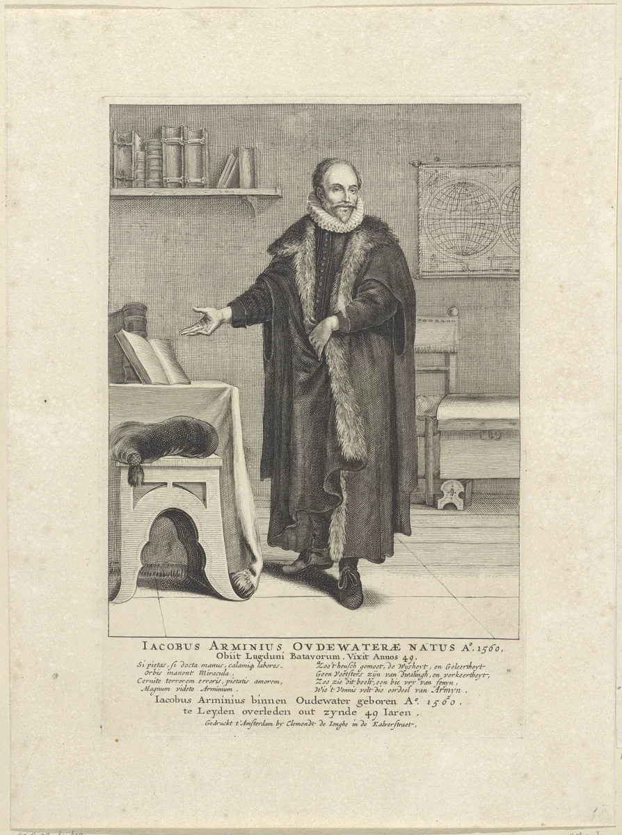 Portret van Jacobus Arminius by François Stuerhelt, print, 1643-1652