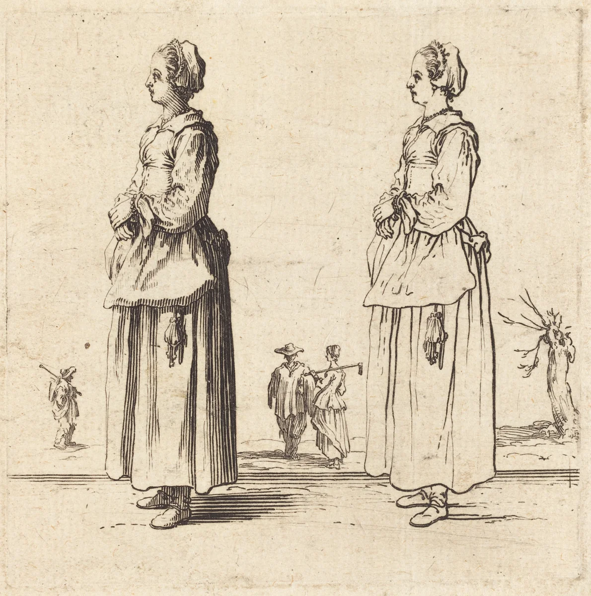 Peasant Woman, in Profile, Facing Left by Jacques Callot, print, 1621-1624