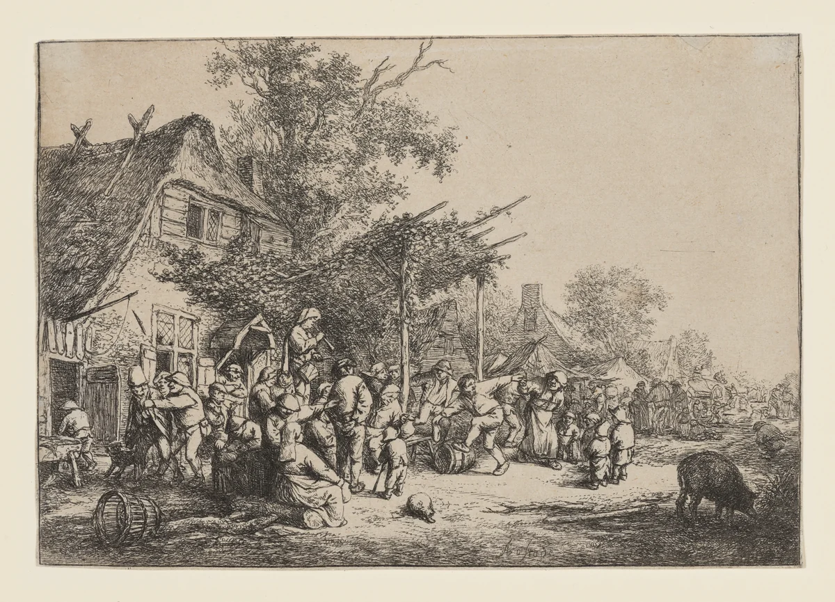 Dance Under the Trellis by Adriaen van Ostade, print, 1647-1657