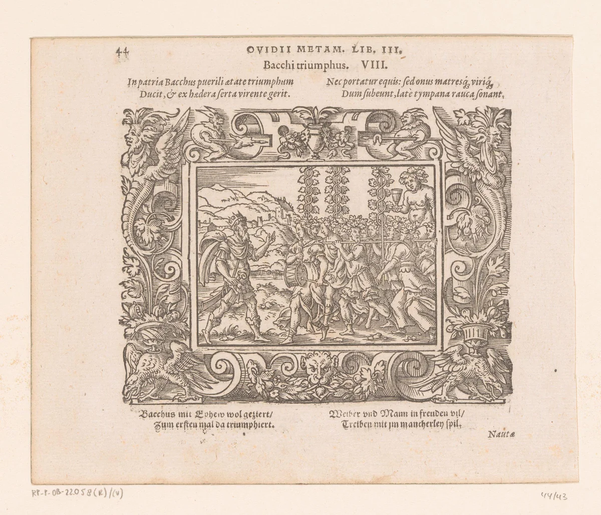 Pentheus in verzet tegen de cultus van Bacchus by Virgilius Solis, print, 1569