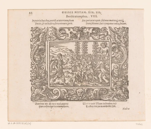 Pentheus in verzet tegen de cultus van Bacchus by Virgilius Solis, print, 1569