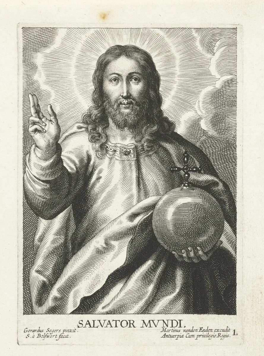 Christus als Salvator Mundi by Schelte Adamsz. Bolswert, print, 1596-1659