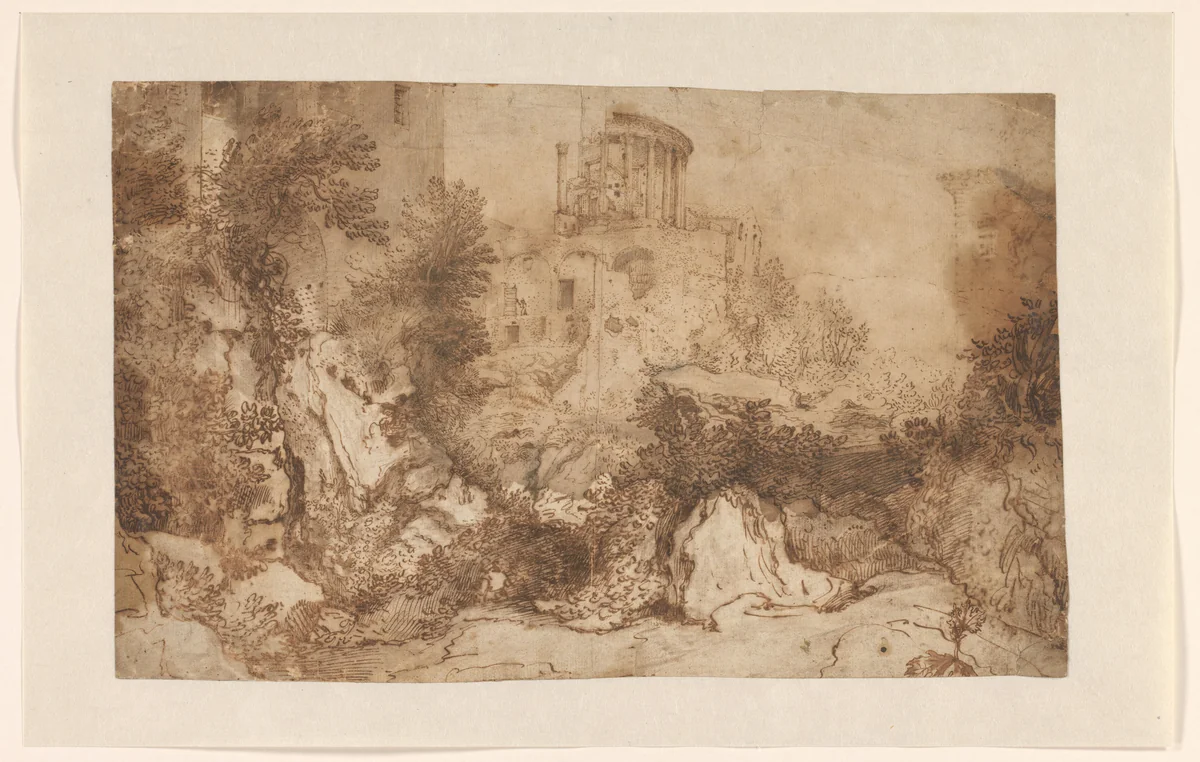 Tempeltje van de Sibylle te Tivoli by Unknown, drawing, 1580-1622