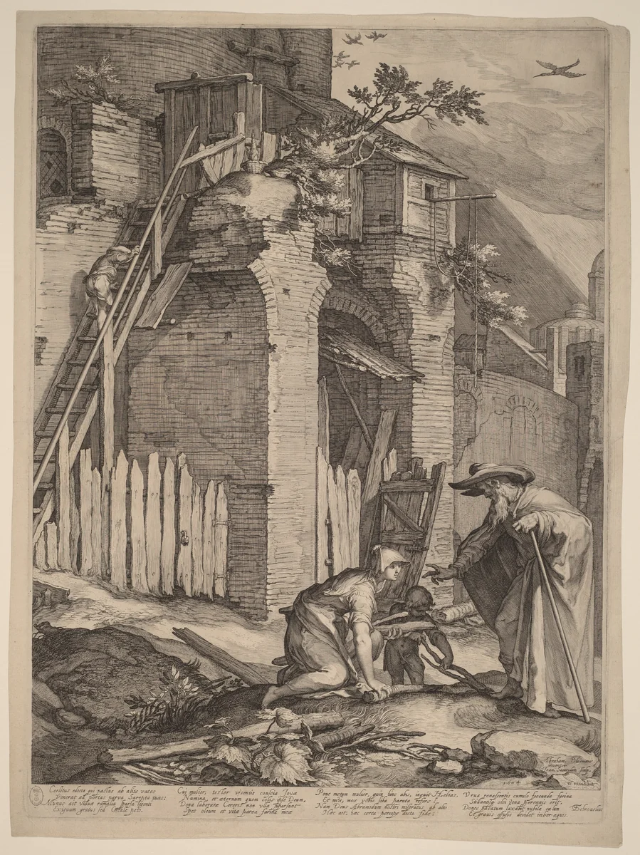 The Prophet Elijah with the Widow of Zarephath by Jan Pietersz Saenredam; Abraham Bloemaert, print, 1604