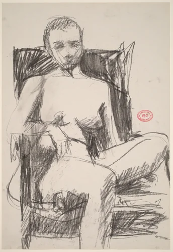 Untitled [female nude in a dark armchair] by Richard Diebenkorn, drawing, 1955-1967