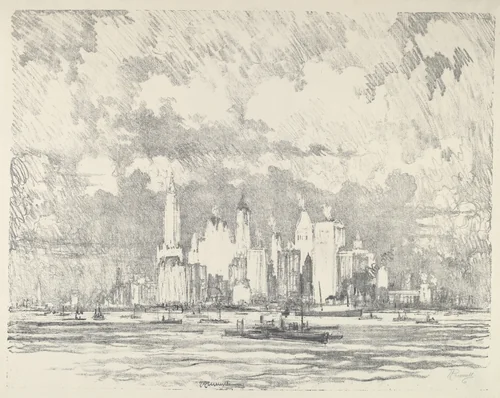 New York From Ellis Island by Joseph Pennell, print, 1910