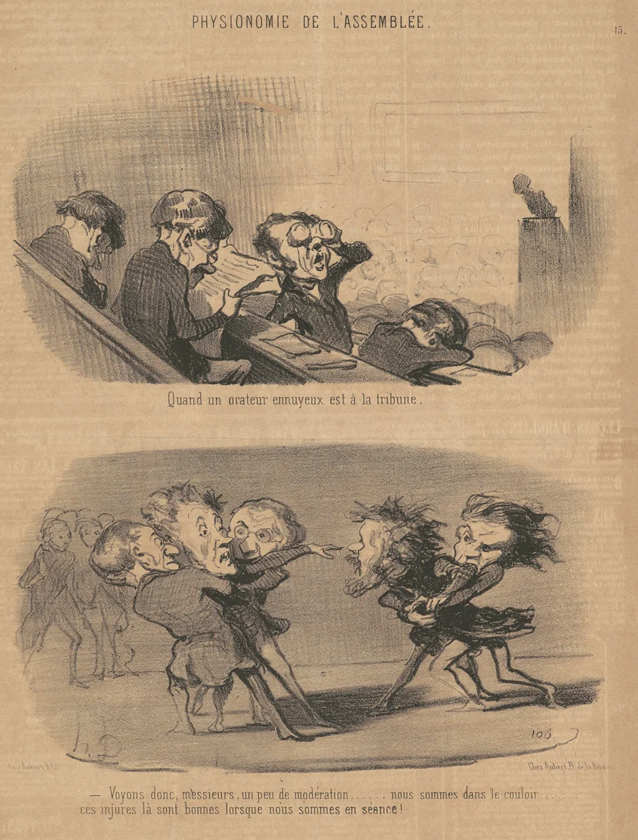 Quand un orateur ennuyeux est a la tribune by Honoré Daumier, print, 1850