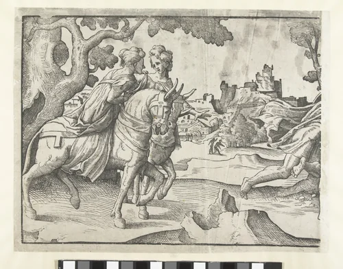 Twee vrouwen op muildieren by Unknown, print, 1540-1545