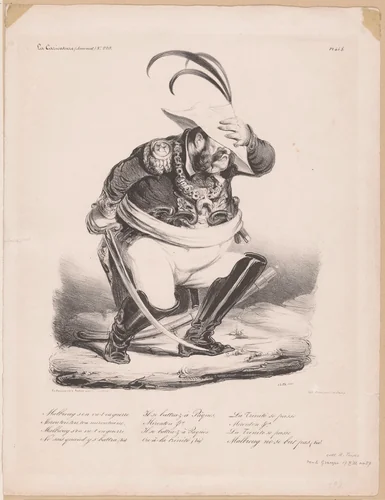 Karikatuur van koning Lodewijk Filips I van Frankrijk in de oorlog tegen Spanje by Honoré Daumier, print, 1835