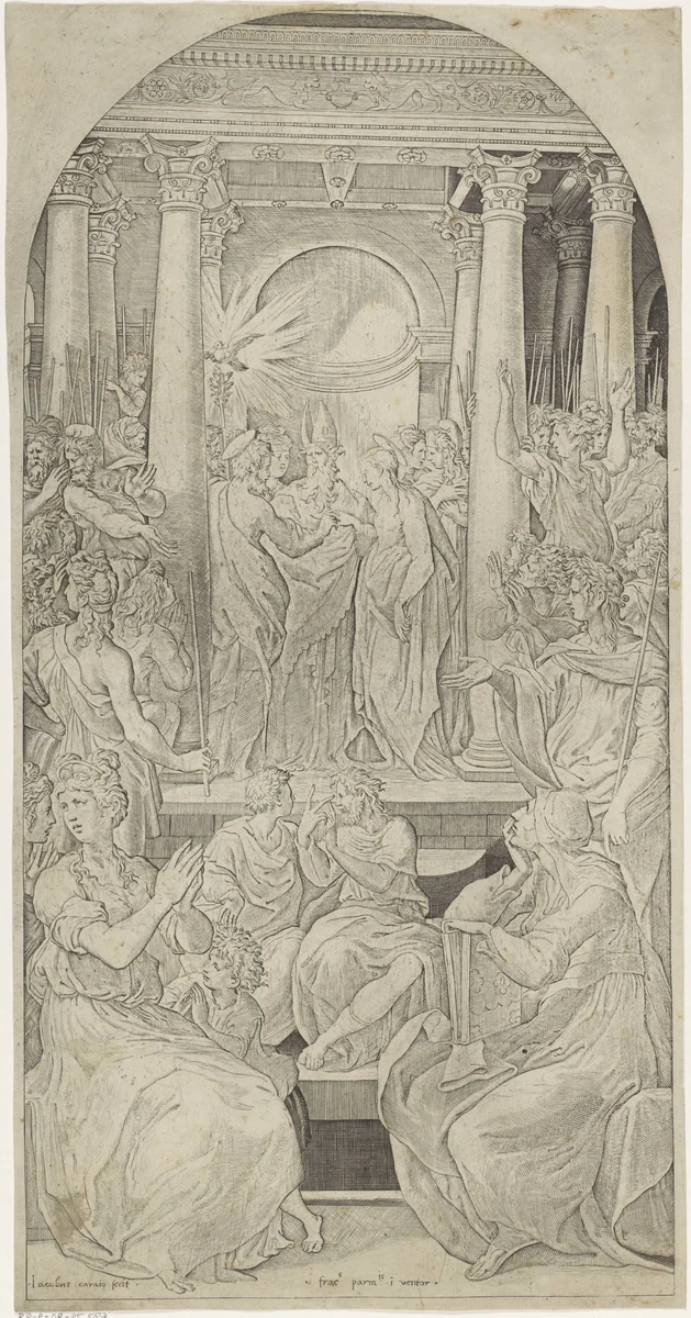 Huwelijk van Maria en Jozef by Unknown, print, 1515-1565