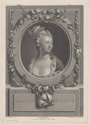 Portrait of Christiane Henriette Koch as Pelopia by Johann Friedrich Bause, print, 1770
