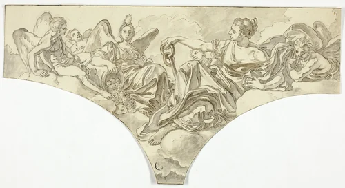 Spandrel Decoration with Seated Allegorical Figures of Hope and Concord by Francesco Solimena, drawing, 1677-1747