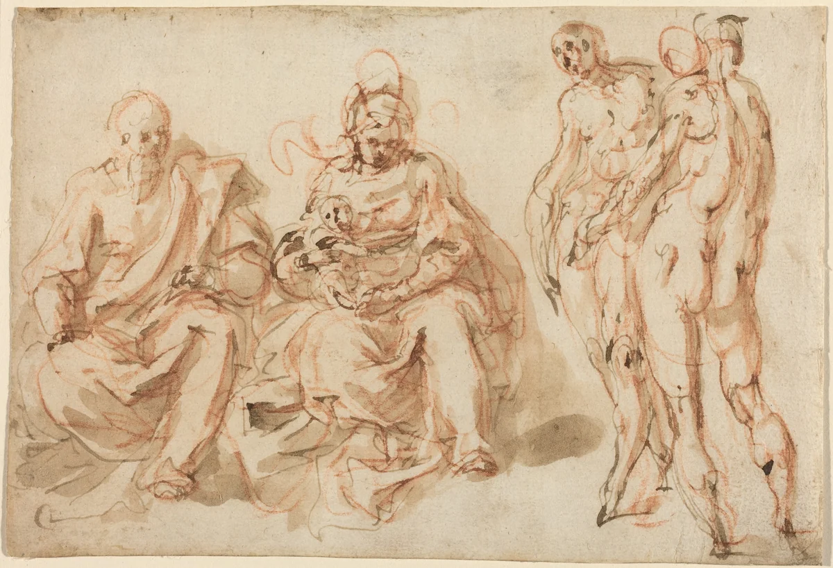 The Adoration of the Shepherds by Cesare Pollini, drawing, 1560-1630