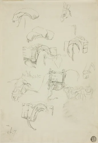 Sheet of Sketches: Details of a Donkey and Accoutrements by Charles-Émile Jacque, drawing, 1833-1894