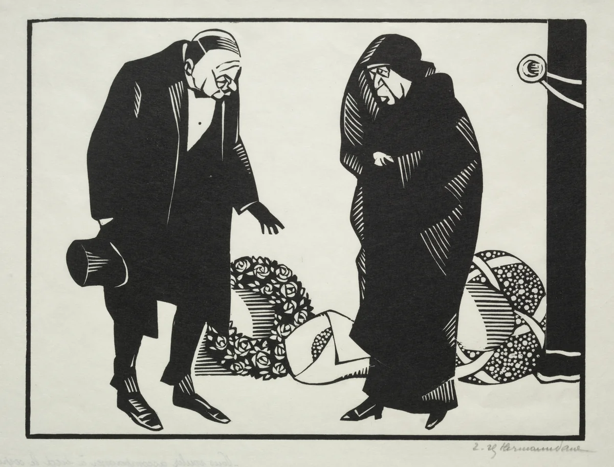 Vous voulez accompagner à pied le corps de votre - Oui c'est une occasion de marche un peu. by Hermann Paul, print, 1900-1925