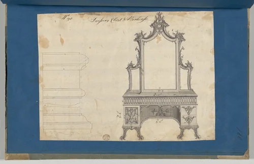 Dressing Chest and Bookcase, from Chippendale Drawings, Vol. II by Thomas Chippendale, drawing, 1753