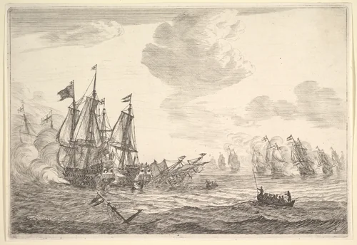 Naval Battle by Reinier Nooms, print, 1635-1670