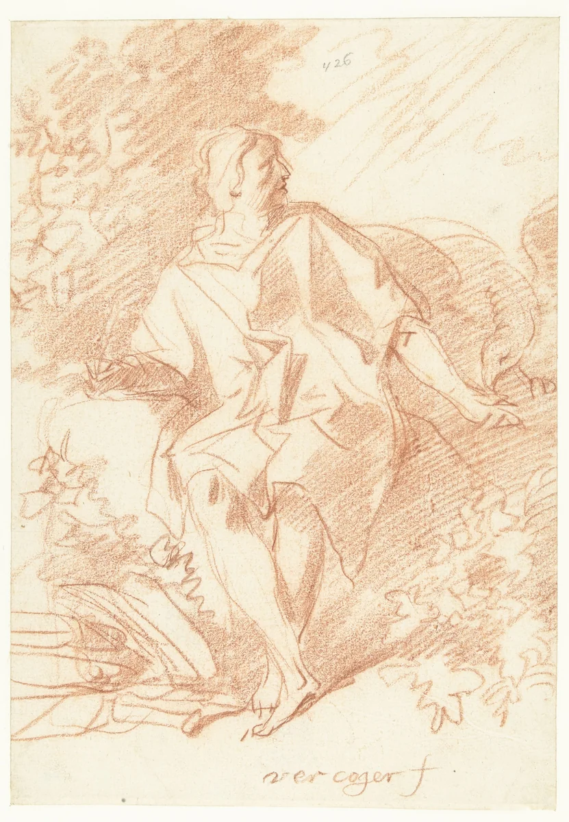Zittende schrijvende man by Leendert van der Cooghen, drawing, 1642-1681