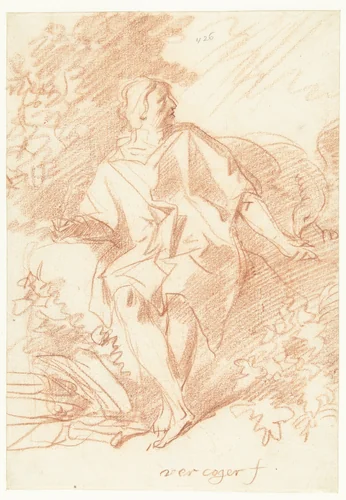 Zittende schrijvende man by Leendert van der Cooghen, drawing, 1642-1681