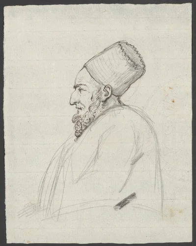 Oude man met baard en fez by Jean Bernard, drawing, 1775-1833