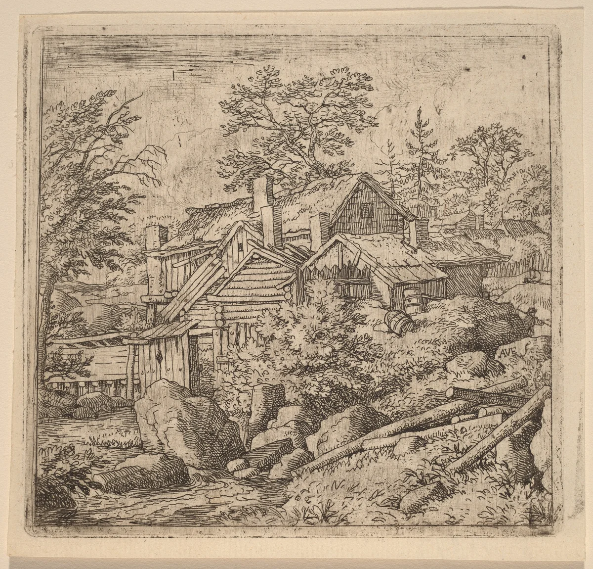 Hamlet on a Mountain Side by Allart van Everdingen, print, 1645-1656