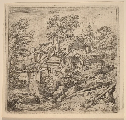 Hamlet on a Mountain Side by Allart van Everdingen, print, 1645-1656
