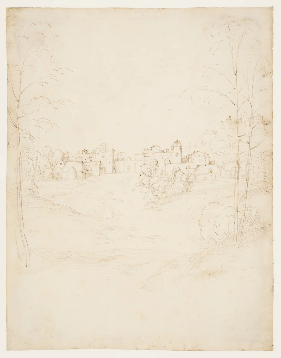 A Small Town on the Crest of a Slope by Fra Bartolomeo, drawing, 1504-1507