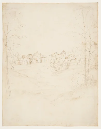 A Small Town on the Crest of a Slope by Fra Bartolomeo, drawing, 1504-1507