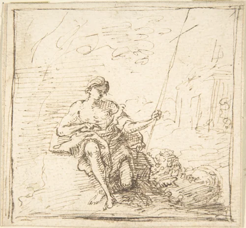 John the Baptist with a Lamb in the Wilderness by Pedro Duque Cornejo, drawing, 1695-1755