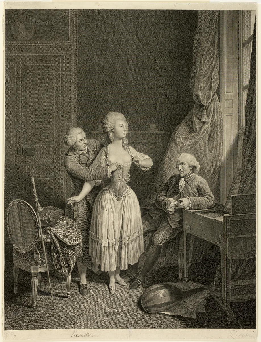 The Test of the Corset by Antoine Francois Dennel, print, 1761-1806