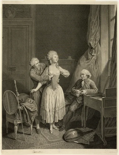 The Test of the Corset by Antoine Francois Dennel, print, 1761-1806