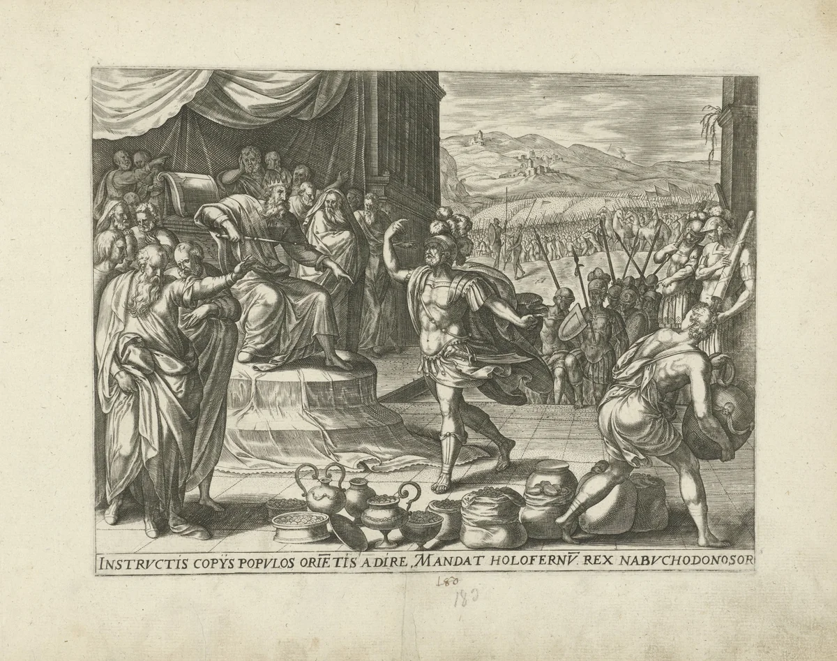 Holofernes bij Nebukadnessar by Gerard de Jode, print, 1547-1591