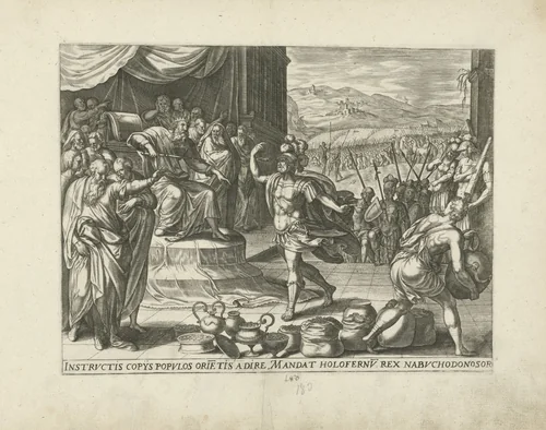 Holofernes bij Nebukadnessar by Gerard de Jode, print, 1547-1591