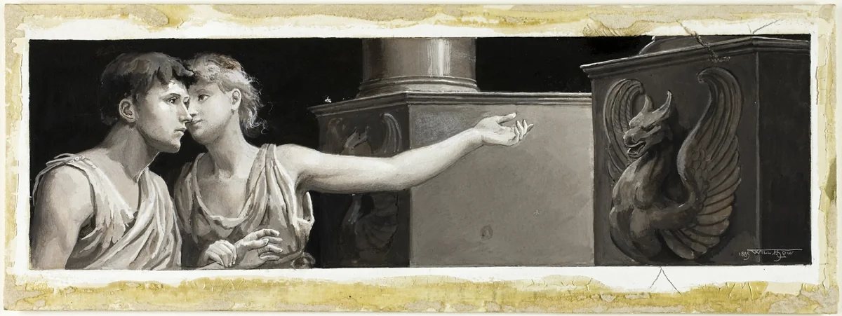 They had Arrived Before a Pillared Porch by Will Hicock Low, drawing, 1885