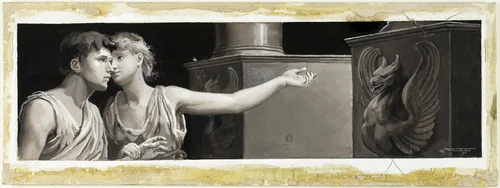 They had Arrived Before a Pillared Porch by Will Hicock Low, drawing, 1885