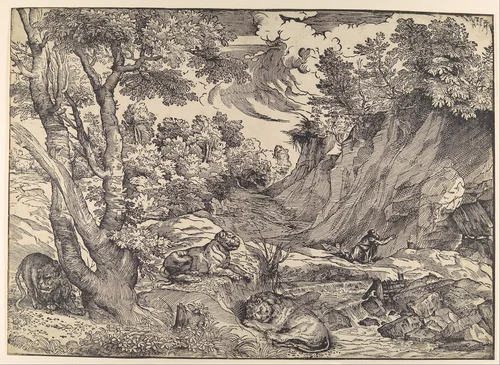 St. Jerome in the Wilderness by Nicolò Boldrini, print, 1547-1566