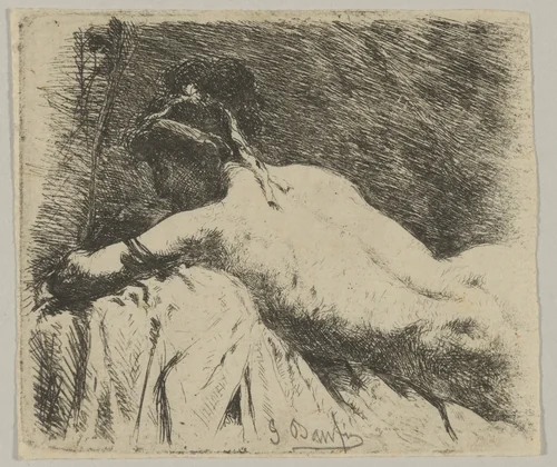 Reclining Female Nude by Gioacchino Banfi, print, 1873-1883