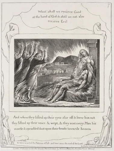 The Book of Job: Pl. 7, And when they had lifted up their eyes by William Blake, print, 1825