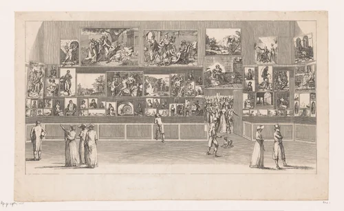 Gezicht op een schilderijengalerij in het Musée du Louvre by Antoine Maxime Monsaldy, print, 1800-1801