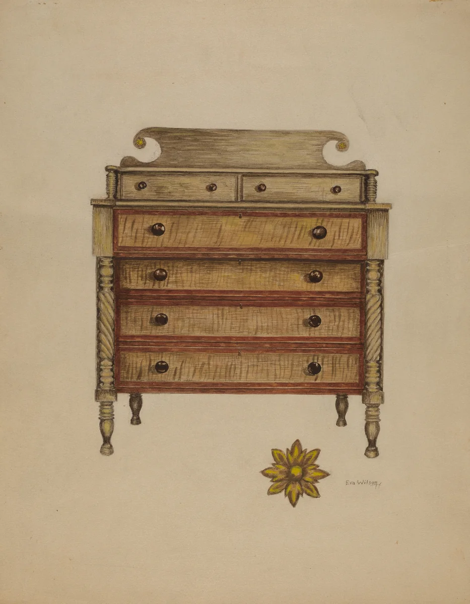 Chest-Mahogany, Pine & Maple by Eva Wilson, index of american design, 1937