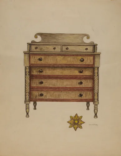 Chest-Mahogany, Pine & Maple by Eva Wilson, index of american design, 1937