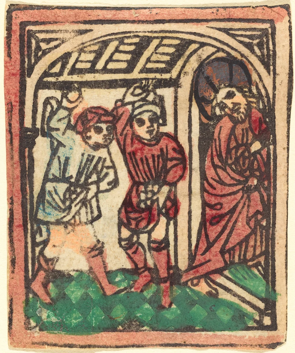 The Stoning of Christ by German 15th Century, print, 1440-1450