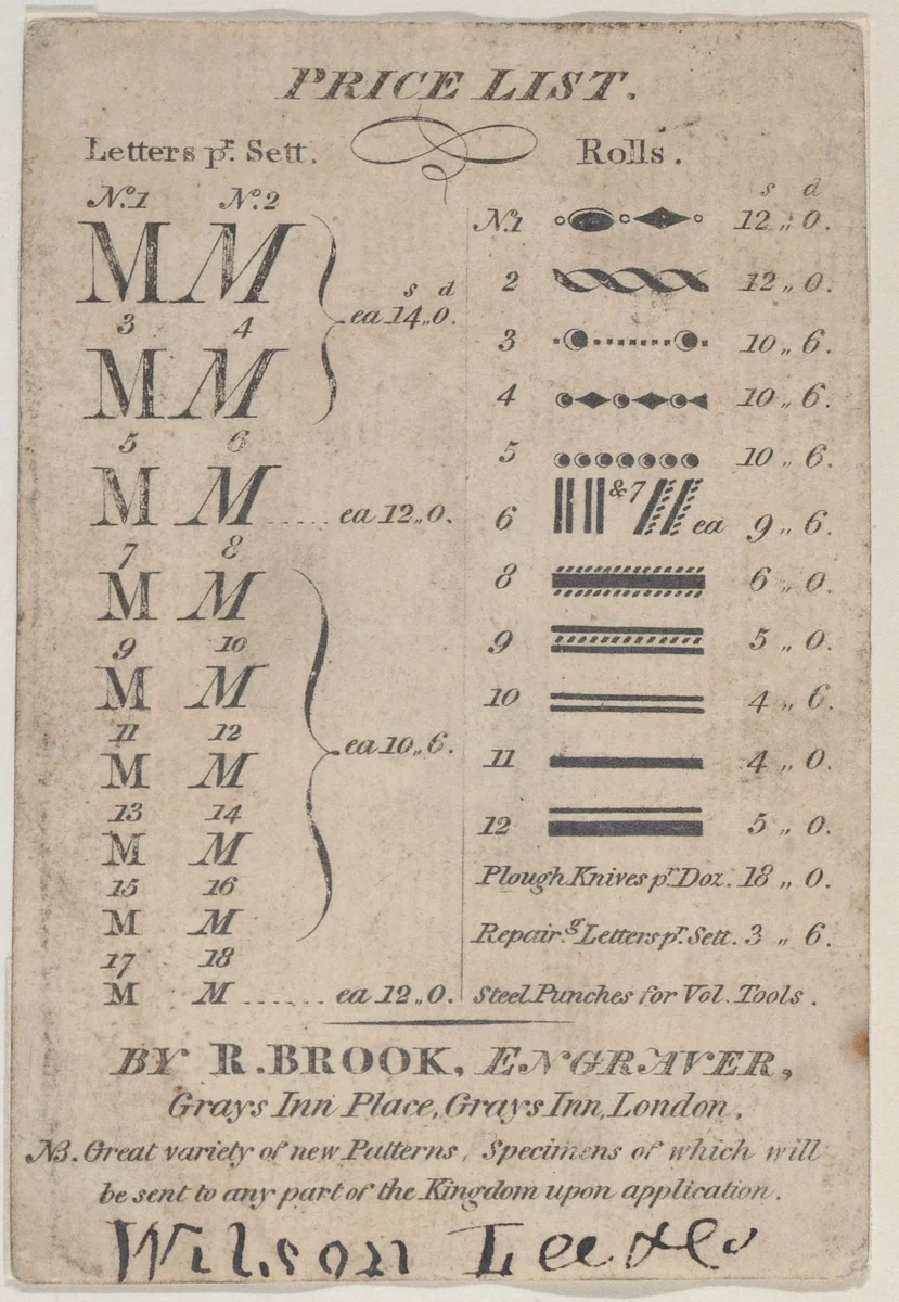 Trade Card for R. Brook, Engraver by anonymous, print, 1800-1900