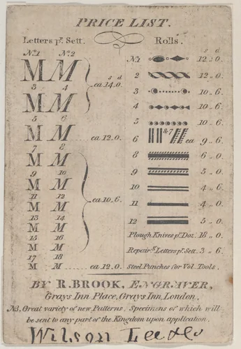Trade Card for R. Brook, Engraver by anonymous, print, 1800-1900