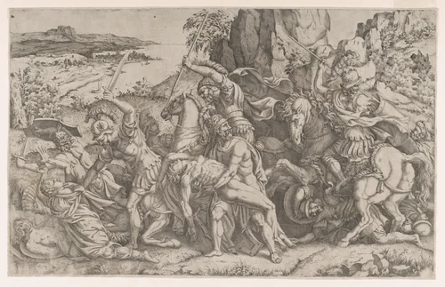 Battle around the Body of Patroclus by Anonymous, School of Fontainebleau, print, 1538-1552