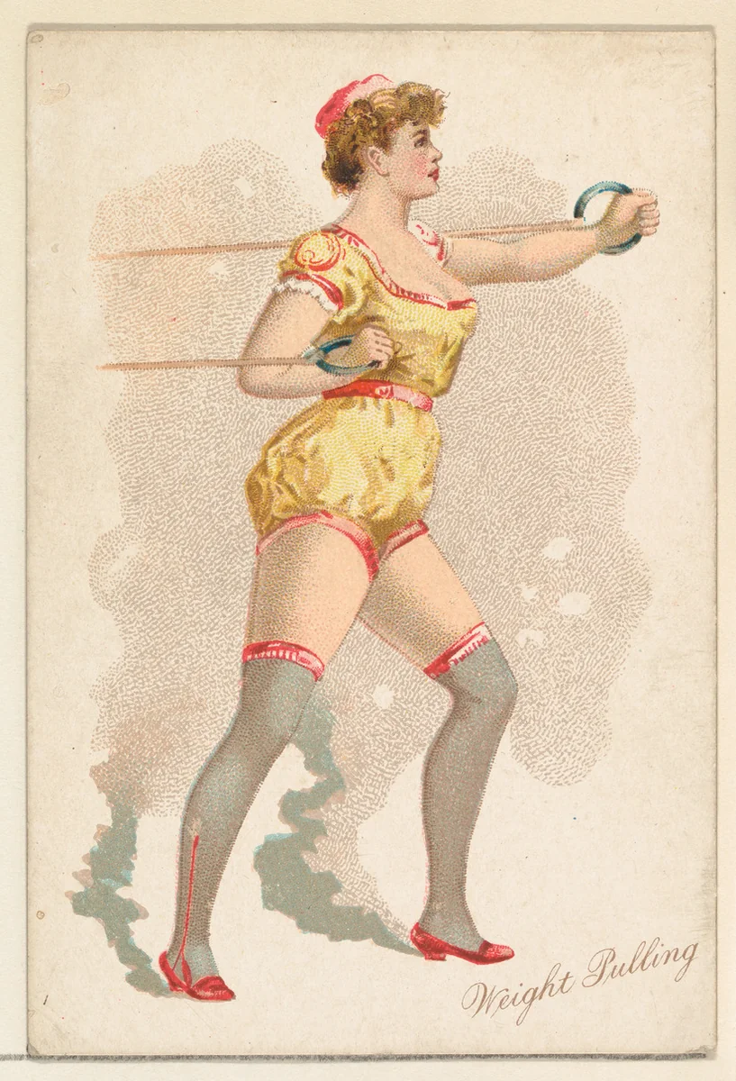 Weight Pulling, from the Pretty Athletes series (N196) issued by Wm. S. Kimball & Co. by William S. Kimball & Company, print, 1889
