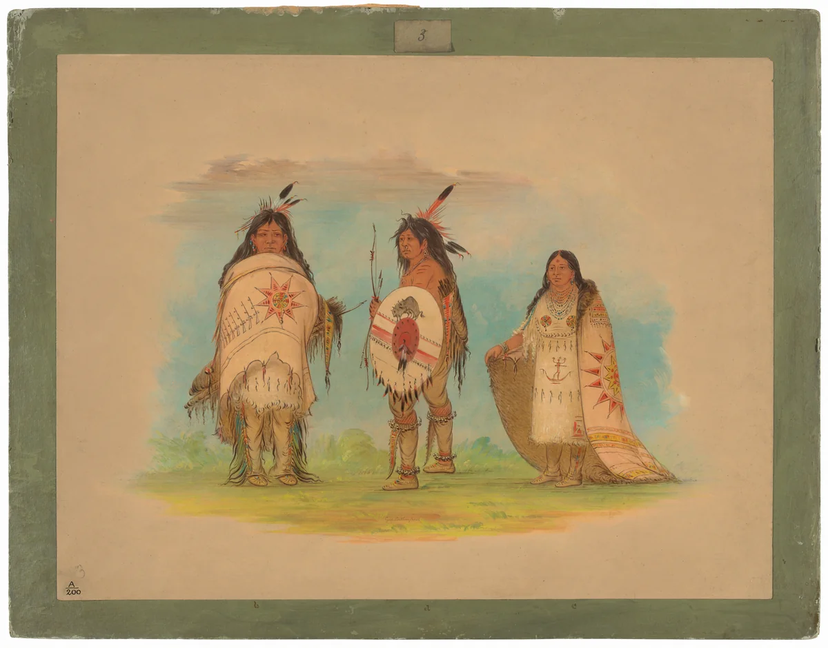 Three Riccarree Indians by George Catlin, painting, 1861