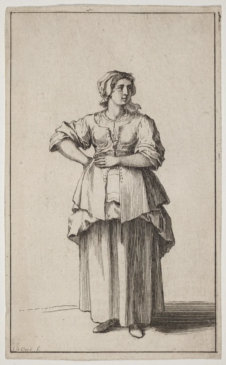 Standing Servant Woman by Sébastien Le Clerc, print, 1685