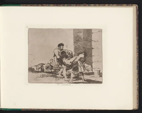 Twee mannen dragen het lichaam van een gevallene by Francisco de Goya, book, 1810-1820