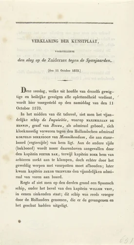 Toelichting op de voorstelling van de slag op de Zuiderzee by anonymous, other, 1800-1837